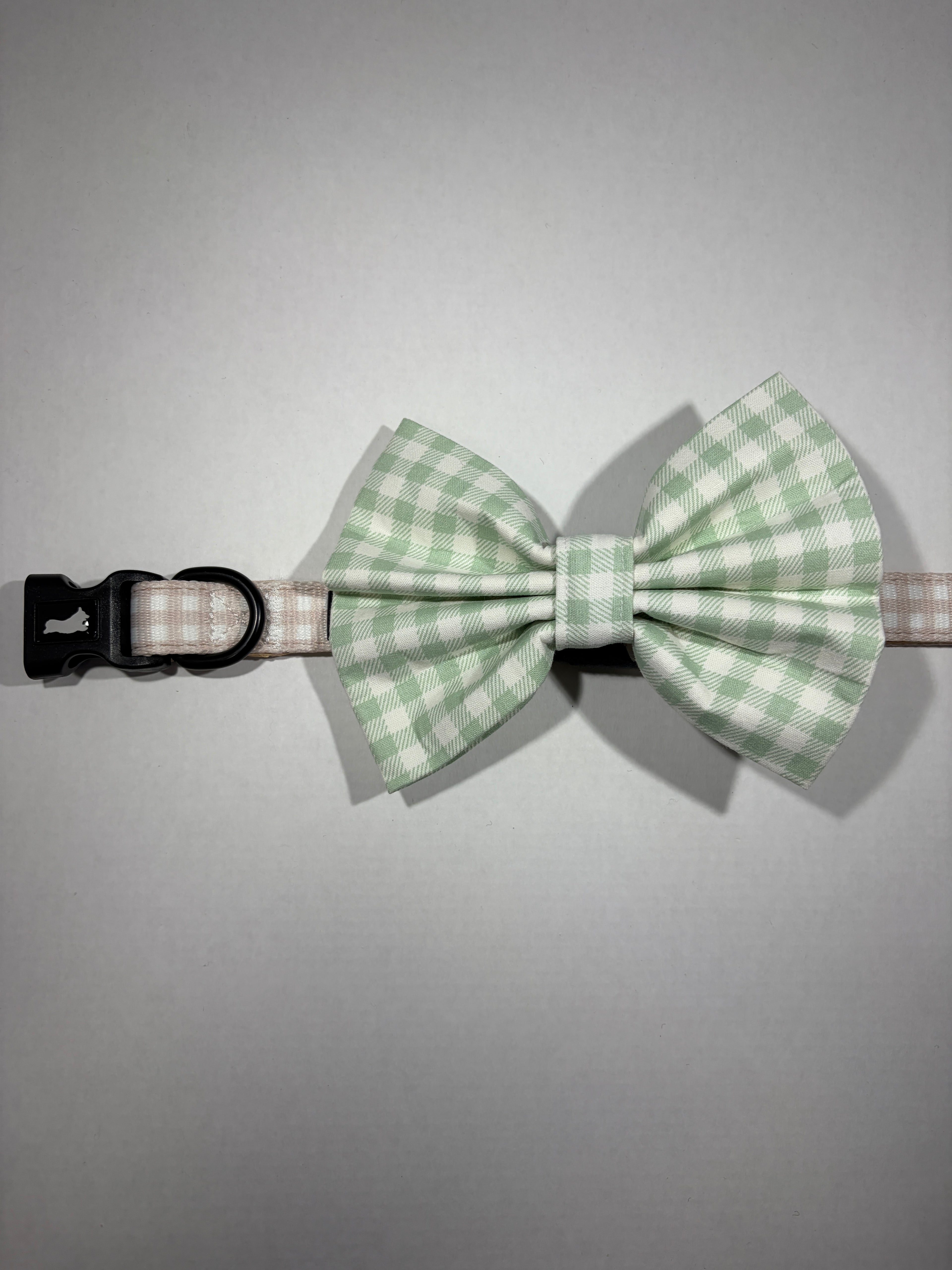 Matcha Gingham Dog Bow