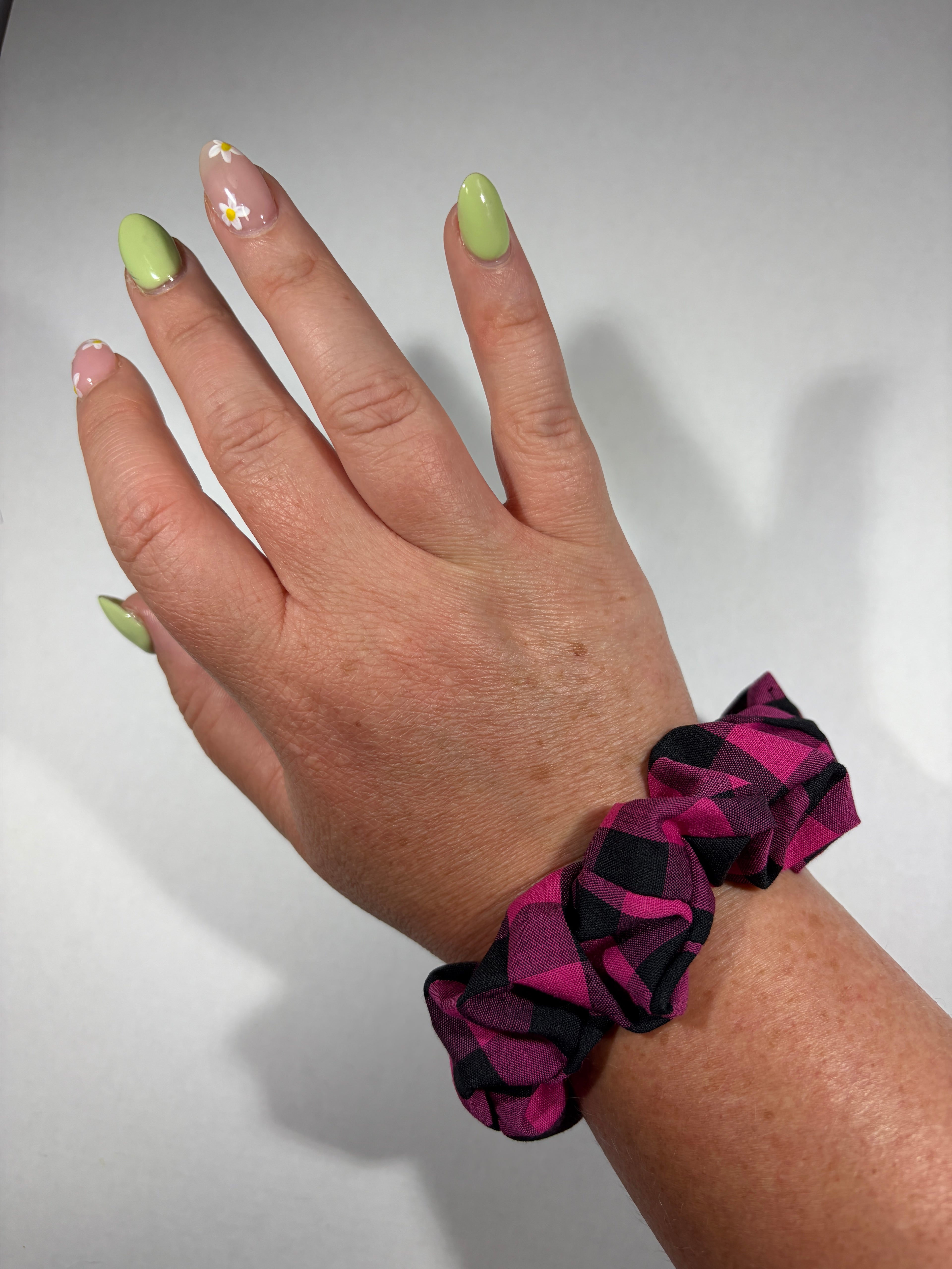 Pink and black gingham Scrunchie