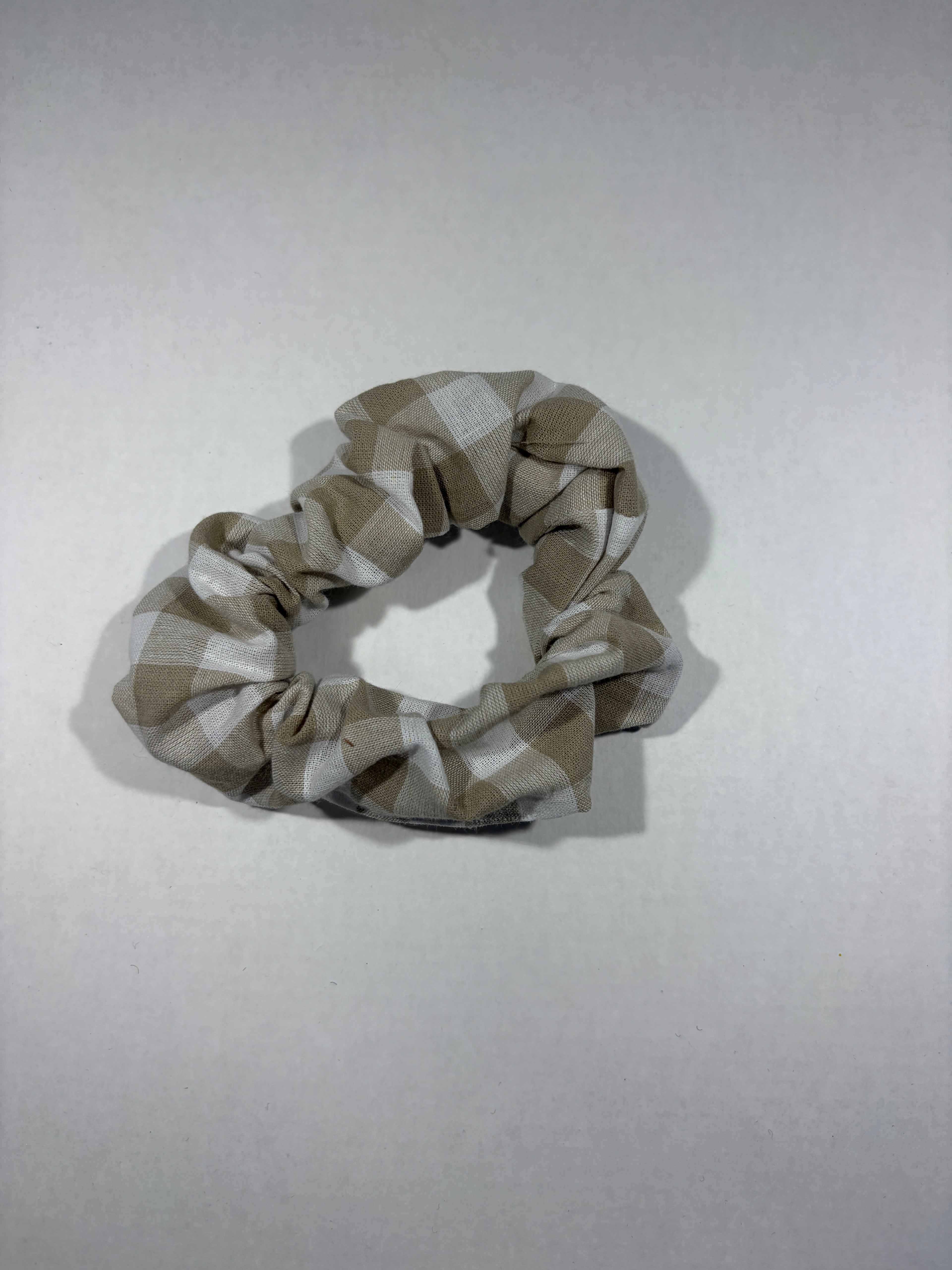 Beige Gingham Scrunchie